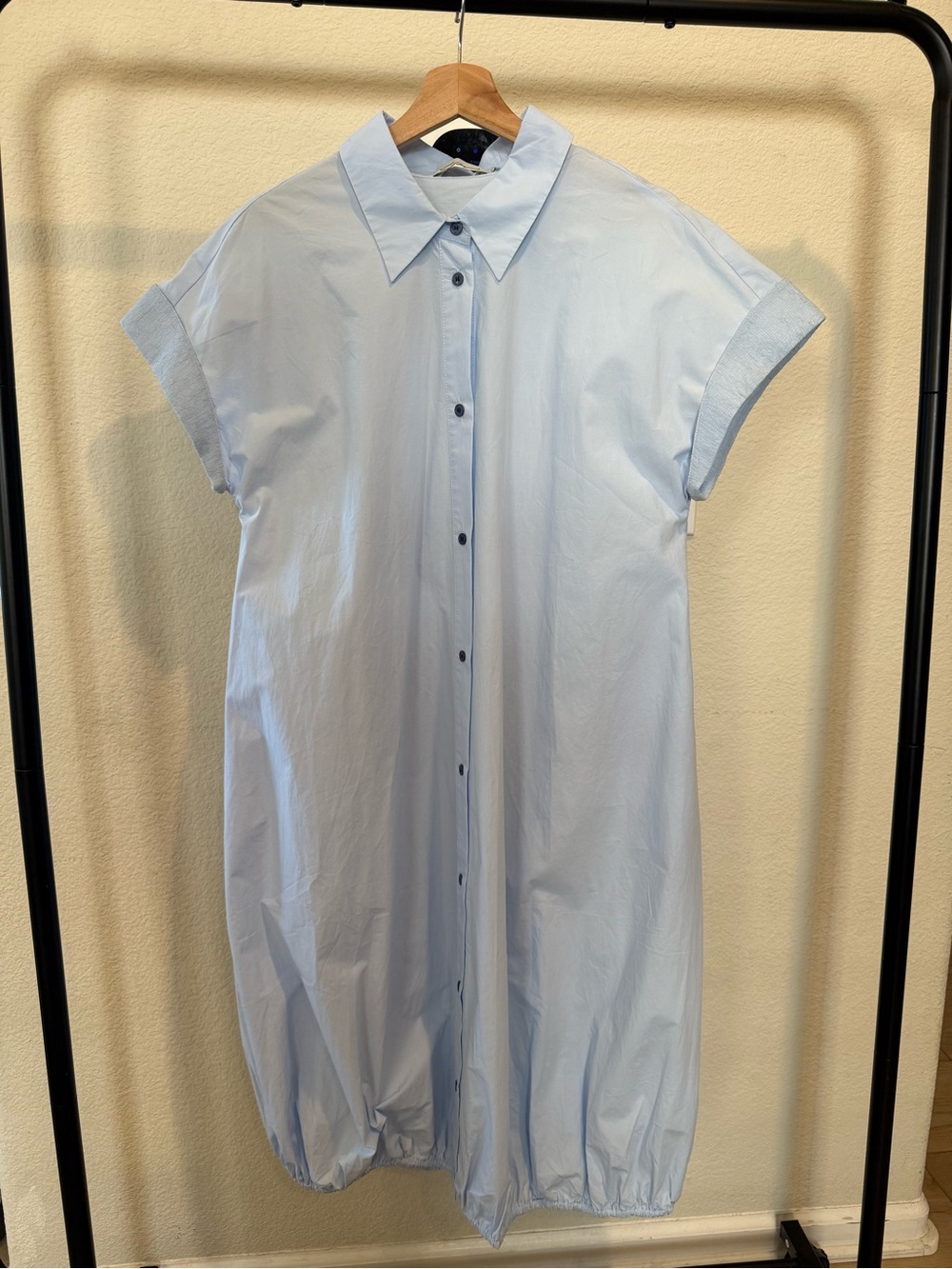 Relaxed Light Blue Short-Sleeve Button-Down Shirt Dress